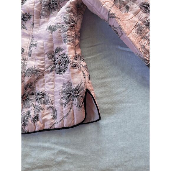 Carole Little 100% Silk Button-up Jacket, Petal Pink, Black Flowers, Large - Picture 7 of 8